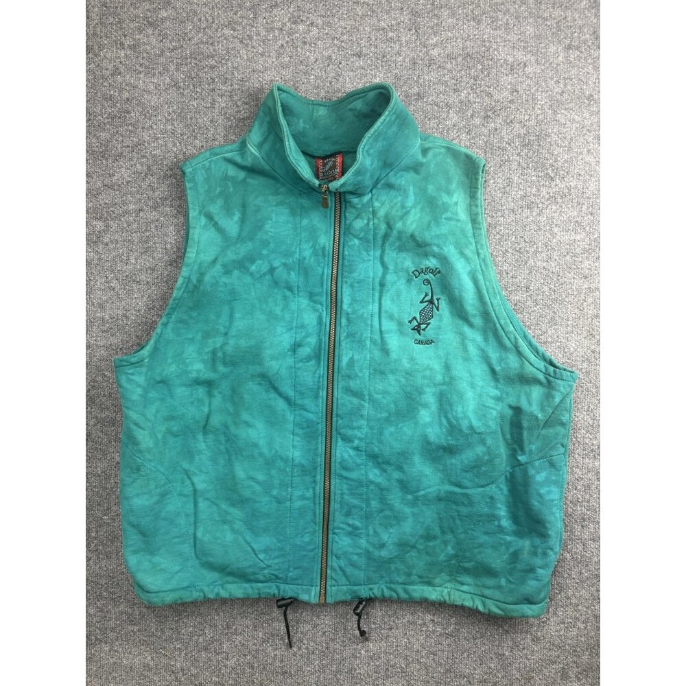 Dagolf Vest Womens XL Green Teal Full Zip Stand Collar Drawstring Golf Embroider